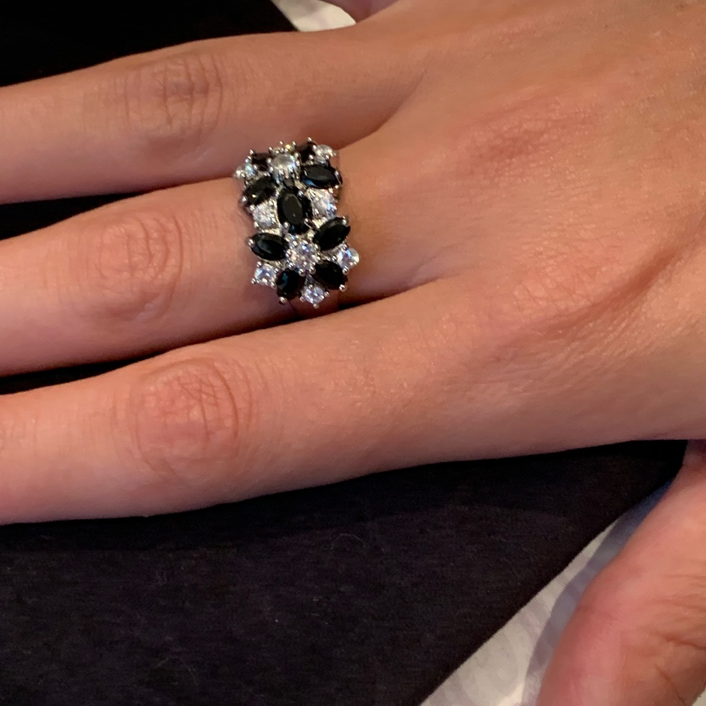 Beautiful Black & Diamond Ring. Looks Incredibly Real. 925 Sterling Silver
